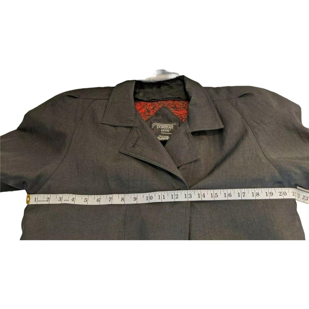 Portrait Petite Womens Trench Coat Size 12 Gray Long Belted Button Closure 44g - Picture 4 of 9